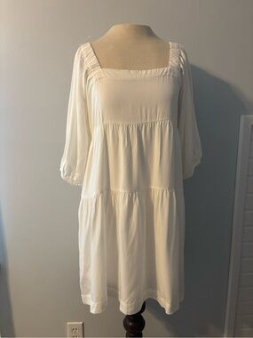 Shinestar White Tiered Square-Neck Dress